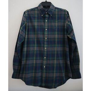 Ralph Lauren Men's Sz S Green/Navy Plaid Custom Fit Button-Up Poplin Shirt